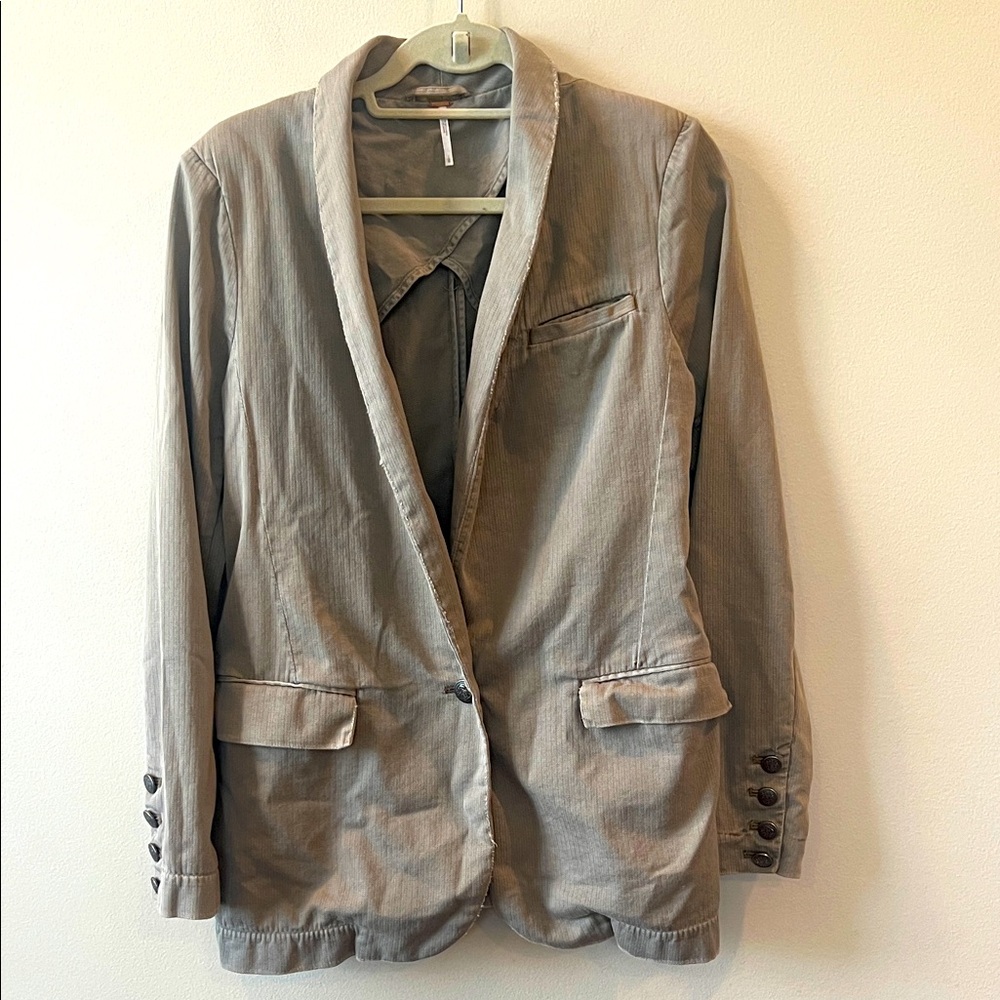 Free People Blazer Jacket Women L Single Button Pockets Rough Edge Lapel Collar